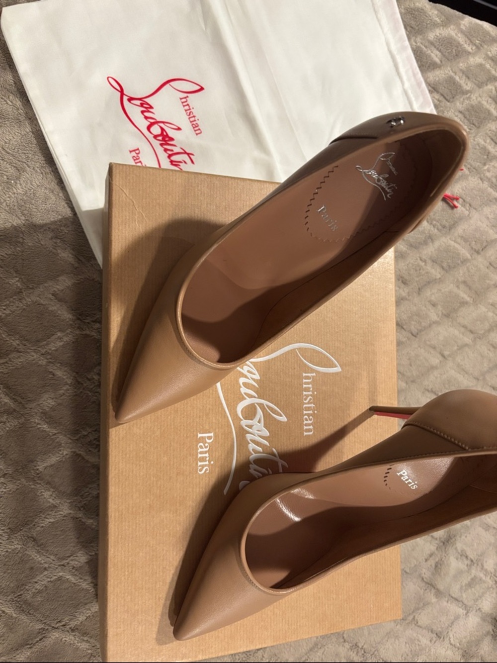 Christian Louboutin Tan Leather Pointed-Toe Stiletto Pumps